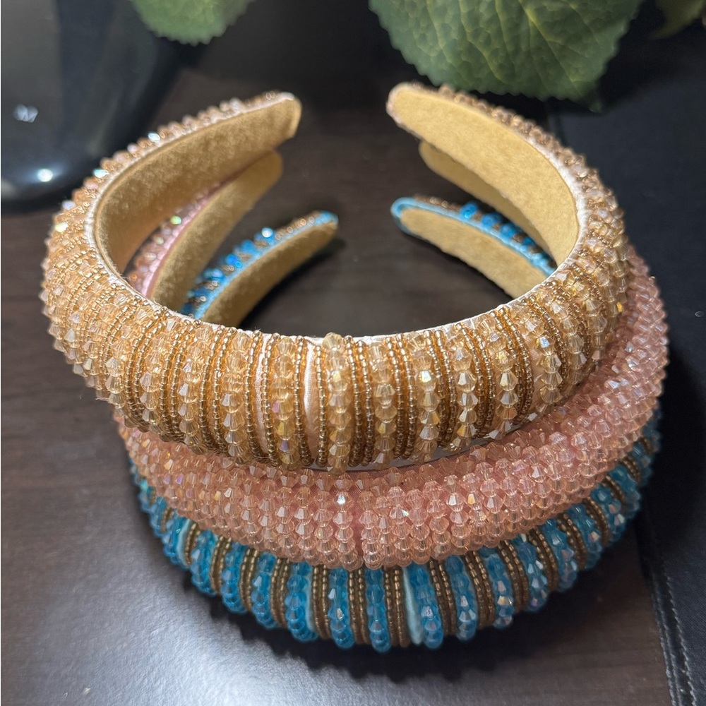 CRYSTAL HEADBAND SET | 3 HEADBAND SET | PINK BLUE AND GOLD | BRAND NEW